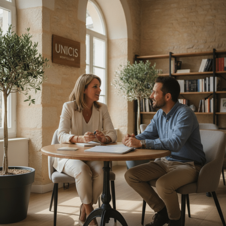 Conseillère Unicis Montpellier échangeant avec un adhérent lors d'un entretien personnalisé