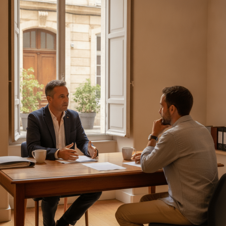 Conseiller Unicis Montpellier en entretien avec un adhérent, illustrant le fonctionnement d'une agence matrimoniale